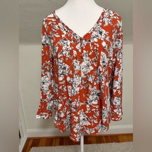 Fun 2 Fun Red and White Floral Blouse Size Large